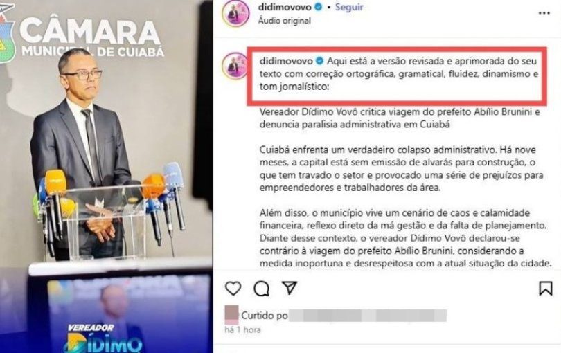 Vereador vira piada ao postar texto com assinatura do ChatGPT | FOLHAMAX